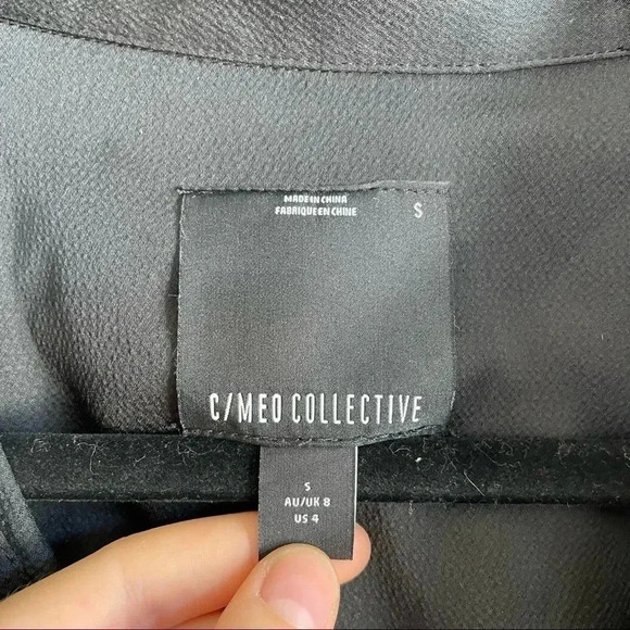 C/MEO Collective Black Long Sleeve Mini Dress Pocket Ruffle Button Cuff Side Zip - Picture 5 of 11